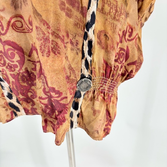Galliano Silk Animal Print Mixed Media Blouse Medium - Picture 5 of 13